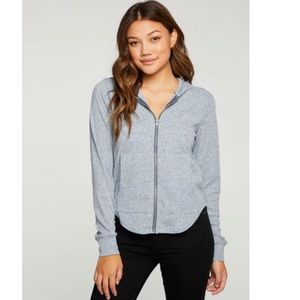NWT Chaser Linen Rib Long sleeve Shirttail Zip Up Hoodie